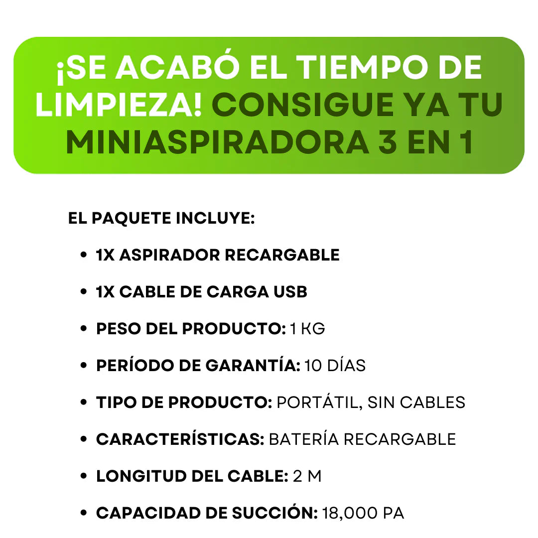 Mini Aspiradora Portátil 3 en 1 – ¡Potencia, Comodidad y Limpieza al Instante!